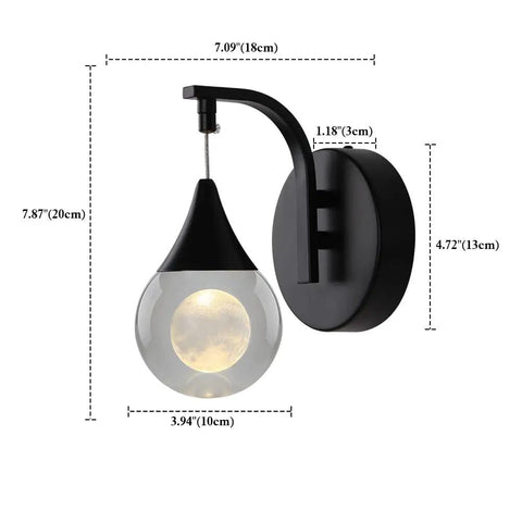 Moon Crystal LED Wall Sconce With Dimmable 5W Light Modern Matte Black Bedroom Bedside And Living Room Lighting Elegant Crystal Globe Moon Inside For Hallway And Bathroom Lit Ambient Glow