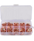 Solid 100 Pcs Copper Washers Assortment Kit With Seven Sizes M4-M14 Flat Sump Plug Oil Drain Seal Gaskets For Auto Plumbing And Mech Jobs in box