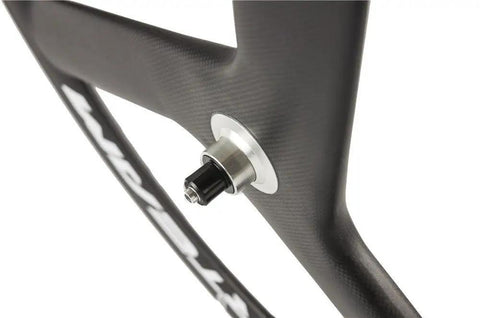 Close-up of 56Mm Carbon Road Bike Tri Spoke Wheelset For Zippy Road Rides 700C Clincher Rim showing hub and spoke detail.