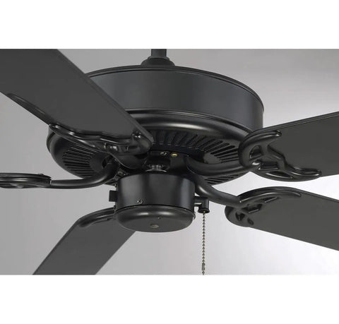 Downrod Mount Ceiling Fan With Five Black Blades Flat Black Finish 52 Inch Sweep Indoor Outdoor Safe Mission Style 120 Volt Operation