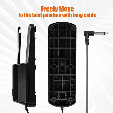 Side and bottom view of Universal Sustain Pedal With Polarity Switch For Digital Pianos And Electronic Keyboards, long cable