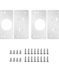 Stainless Steel Hinge Repair Plates Kit With Ten Thickened Metal Mending Brackets With Holes For Cabinets And Furniture Wardrobes And Home Use Easy Do It Yourself Installation shown with screws