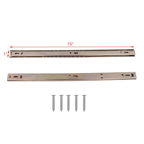 Heavy Duty 15 Inch Drawer Slides 2 Pairs With Full Extension Up To 24.4 Inches Side Mount Rails Includes Screws For Quick Drill Install Solid Steel Ball Bearings Great For Cabinets And Dressers, 15-inch slides and screws