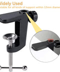 Pro Grade Aluminum Alloy Adjustable C Clamp Mount For Universal Desk Lamps And Mic Arms showing reliable clamp for 12mm support.