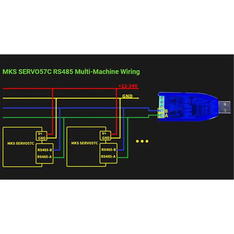 Wiring diagram for SERVO57C PCBA NEMA23 Closed Loop Stepper Motor Driver with RS485 interface for CNC and 3D printers.