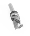 Heavy Duty Compression Flush Trim Router Bit With 1/4 Inch Solid Carbide Shank for precise plywood cuts, featuring a twisted blade.