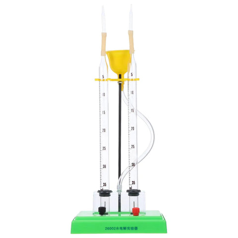 Hydrogen Water Electrolyzer Hands On Electrolysis Demonstration Educational Kit For Chemistry Lab And Classroom Science Experiments With Clear Process View And Durable Plastic Build, showing dual tubes and funnel on green base.