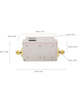 Boost Your Radio With A 10MHz To 6GHz RF Amplifier, 20dB Gain, Low Noise, High Flatness, FM Signal Booster With SMA Connector, DC 5V, side view with dimensions