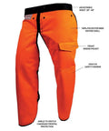 Hi Vis Safety Orange Apron Style Chainsaw Chaps Type A Frontal Protection 5 Layer Chain Stopping Protective Fiber UL Certified ASTM F1897 20 OSHA 1910 266 showing adjustable waist and pocket