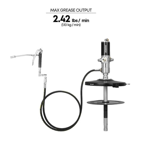 Air Operated Grease Pump Complete Kit For 5 Gallon Pails, Heavy Duty Pneumatic Dispenser With 7 Ft Hose And Control Valve shown