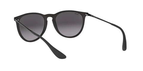 Back view of Erika Round Sunglasses With Low Bridge Fit Rubber Black And Light Grey Gradient Lenses 57mm Women Fashion Shades For All Day Wear UV Protection Iconic 90s Inspired Sunnies.