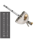 Knockout Precision Aluminum Router Fence With Quick Grip Flip Stop And Pro Miter Gauge Angle Measuring Ruler For Straight Shot Woodworking 450 To 800 Millimeters left side view showing adjustable angle and measurement details.