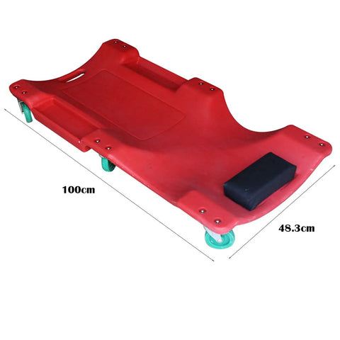 Built Different Mechanic Rolling Creeper With Ergonomic Padded Headrest And Smooth Gliding Universal Casters Featuring Dual Storage Trays And Rugged Carry Handle Supporting Three Hundred Fifty Pounds