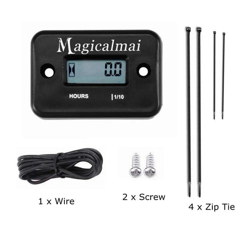 Inductive Hour Meter For Gas Engines And Generators, Mowers, Waterproof Black Gauge with wire, screws, zip ties.