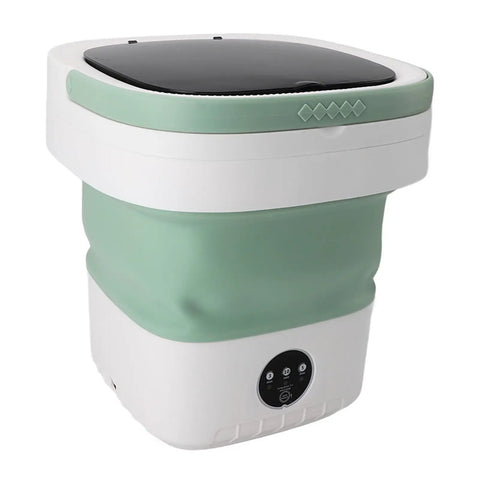 Super Portable 12L Mini Washing Machine And Foldable Spin Dryer, lightweight green and white unit for easy travel and compact storage.