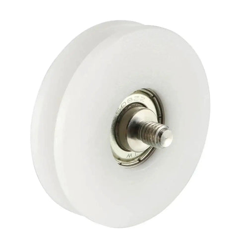 Heavy Duty Metal V Groove Wheel Set Of 4 Pieces With V Groove Threaded Rod Bearing Pulley Wheel, white, side view