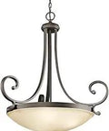 Monroe 3-Light Pendant In Olde Bronze Finish With Light Umber Etched Glass, dry location ceiling fixture, inverted design.