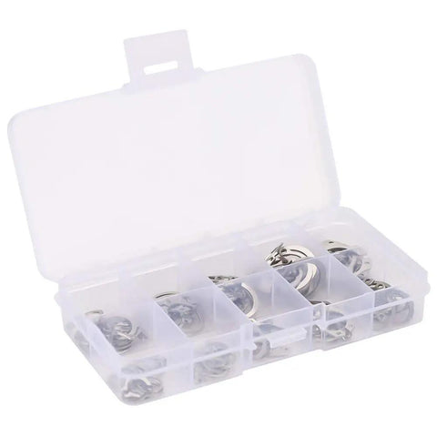 304 Stainless Steel Snap Ring Set 100 Pieces C Type Circlips Assortment Kit For Mechanical And Auto Projects in open box