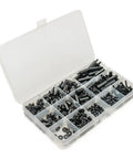 For M3 Nylon Hex Spacer Standoff Kit 320 Pieces Includes M3 Male And Female Screws Nuts Washers And Threaded Pillars For PCB Motherboard Electronics Assembly Lightweight Durable Black Nylon Build Insulated And Resistant open organizer case with black nylon spacers, screws, nuts, and washers