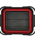 Top view of Collapsible Caddy Tote With Fold Down Handles And Removable Section For Customizable Storage And Easy Gear Transport In Red And Black Grillin Tailgatin Campin And Home Organization
