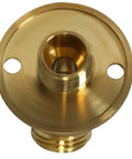 Hella Tough Brass 1/2 Inch Male Hose Bibb Spigot Valve With Nail On Flange top view showing threaded connection for easy plumbing.