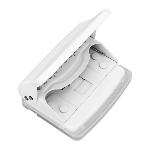 Top view of Manual 10 Hole Punch for Loose Leaf Paper A4 to A6 and B5 Sizes, 10 Sheets Capacity, featuring a sturdy metal body with flip tray