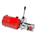 Heavy Duty 24V Hydraulic Pump Station For Electric Stacker Power Unit And Semi-Electric Forklift Lifting System, red metal design close-up.