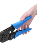 Top Shelf Self Adjusting Ratchet Ferrule Crimping Tool Kit with 45 Steel Body And Ergonomic Handles For Precise Wire Ends Crimping Connectors, blue handles