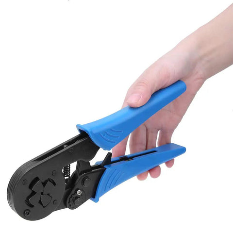 Top Shelf Self Adjusting Ratchet Ferrule Crimping Tool Kit with 45 Steel Body And Ergonomic Handles For Precise Wire Ends Crimping Connectors, blue handles