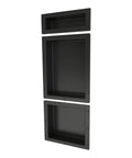 Triple Shower Niche Organizer In Black With Three Shelves Recessed Tileable Surface Ready To Tile 16 Inch Width 40 Inch Height 4 Inch Depth