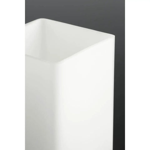 Close-up of etched white glass shade from 3 Light Coastal Style Vanity Light For Bathroom With Etched White Glass Shades Over The Mirror Sleek Modern Bath Fixture With Reversible Mounting And Brushed Nickel Finish Metric Collection