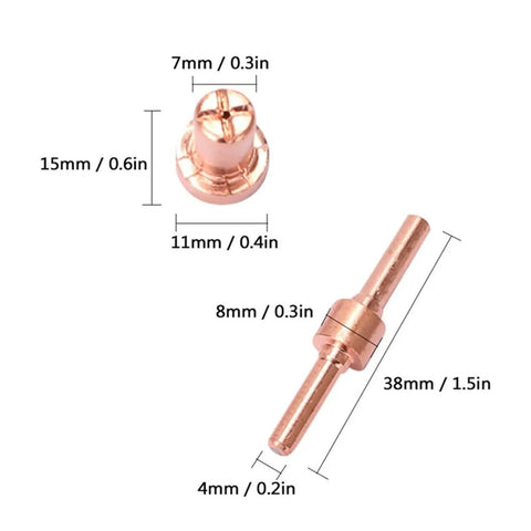60-Piece Plasma Cutter Consumable Kit With PT31 Ceramic Nozzles visually depicting durable copper nozzles for LG40 torch.