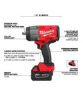 Half Inch High Torque Cordless Impact Wrench Kit With Friction Ring Brushless Workhorse Professional Grade 18 Volt Battery close-up image showing features and specifications.