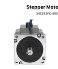 NEMA 34 stepper motor, front view, silver mounting flange and exposed shaft