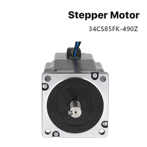 NEMA 34 stepper motor, front view, silver mounting flange and exposed shaft