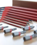Long Hex Key Set With Magnetic Quarter Inch Driver, Extra Long S-2 Steel Allen Wrenches In 2 2.5 3 4 5 6 8 10mm With Textured Non Slip Grips, 17-4 Magnetic Driver Converts 6mm Hex To Quarter Inch, Includes CNC Wood Case, displayed on a table