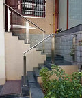 Solid 304 Stainless Steel Railing Post Kit With Round Handrail Guardrail System For Glass Panels Deck Patio Balcony Knockout Rust Resistant Design Zero Hassle Install Built Damn Tough on outdoor stairs with glass panels.