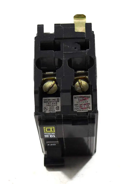 Front view of a 2 Pole Bolt On Circuit Breaker 20 Amp 120 240 VAC And 48 VDC QOB220 Style UL CSA Approved for panelboards.