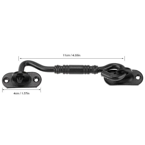 WUUWCHODC Gate Hook and Latch Closure for Cabinet Window Door in black coating, measuring 11cm by 4cm, suitable for various doors.