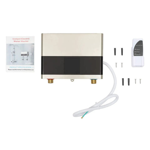 No Fuss Electric Tankless Water Heater Delivers Instant Hot Water On Demand with 4000W heating element and controls.