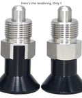 Beefed Up Stainless Steel Mini Indexing Plunger With Easy Turn Adjustment Knobs For Bullseye Accuracy Inside Tight Mechanical Jigs And Shop Workbenches MT635, featuring a durable stainless steel head and black base.