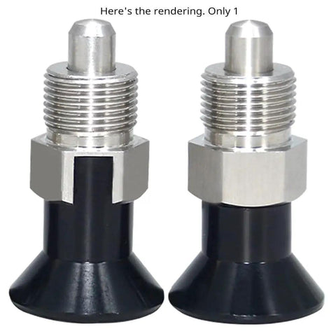 Beefed Up Stainless Steel Mini Indexing Plunger With Easy Turn Adjustment Knobs For Bullseye Accuracy Inside Tight Mechanical Jigs And Shop Workbenches MT635, featuring a durable stainless steel head and black base.