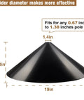 Heavy Duty Squirrel Proof Bird Feeder Baffle 19 Inch Diameter Pole Mount Shield showing dimensions and pole compatibility