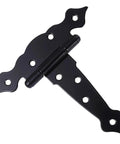 Rock Solid Heavy Duty T Gate Hinges For Barn Doors And Yard Fences Hella Tough Metal Hardware For Sheds And Courtyards Zero Hassle Setup For Heavy Loads black T-shaped hinge with decorative ends