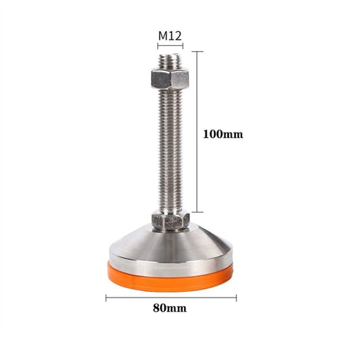 Beefy Adjustable Furniture Levelers M12x100mm Thread Rock Solid Heavy Duty Carbon Steel Thickened Support Legs view with dimensions shown.