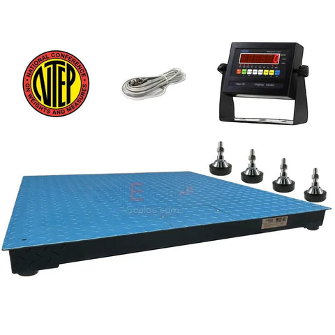 Built Tough Six By Four Platform Floor Scale One Thousand Pound Capacity NTEP Certified with digital indicator and load sensors.