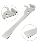 3-Piece Pro-Grade Hive Scraper Tools Set With J-Hook, polished stainless steel beekeeping scrapers, close-up of tool edges