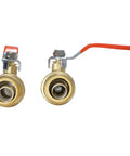 10-Piece 3/4-Inch Push Fit Ball Valve Set for Copper CPVC and PEX Piping, brass body with red handle, front view