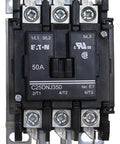 50 Amp 3 Pole Definite Purpose Contactor With 208-240V AC Coil, base mounted, front view showing quick connect terminals.