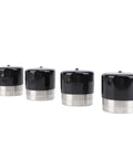 4 Pack Boat Trailer Bearing Protector Caps, stainless steel covers, 1.98 inch diameter, black and silver, lined in a row